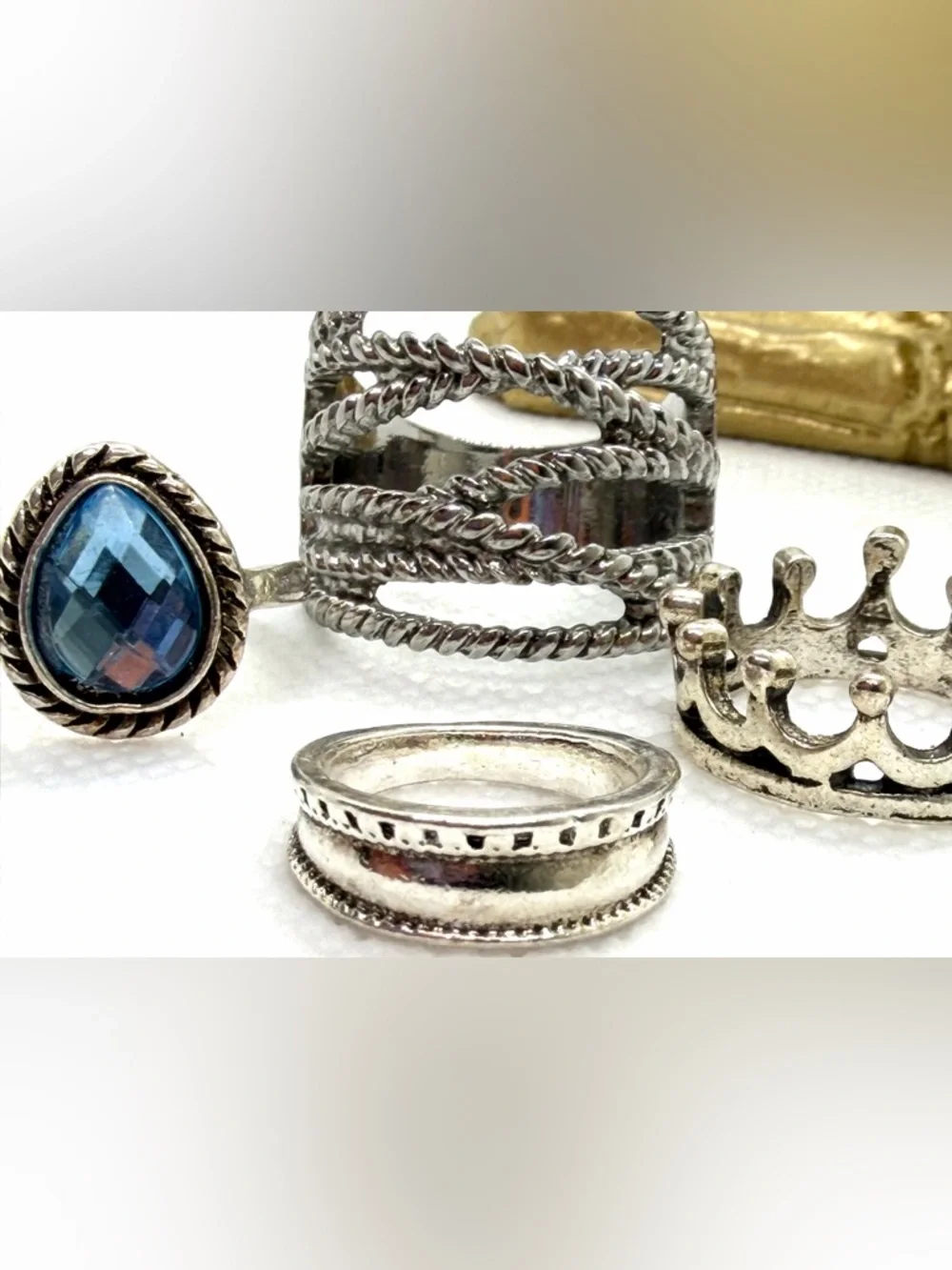 4 Silver Plated Boho Assorted Rings - Picture 6 of 6